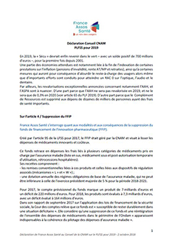 Déclaration sur le PLFSS 2019 au Conseil de la CNAM, par France Assos Santé