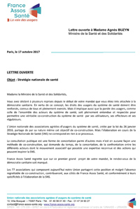 Lettre ouverte de France Assos Santé à Mme Agnès BUZYN sur la stratégie nationale de santé