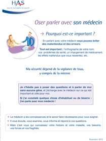 "Oser parler avec son médecin", brochure éditée par la Haute Autorité de Santé (HAS)
