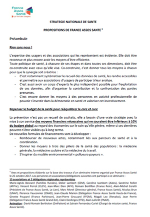 "Propositions dans le cadre de l’élaboration de la stratégie nationale de santé 2018-2022", note intermédaire de France Assos Santé 